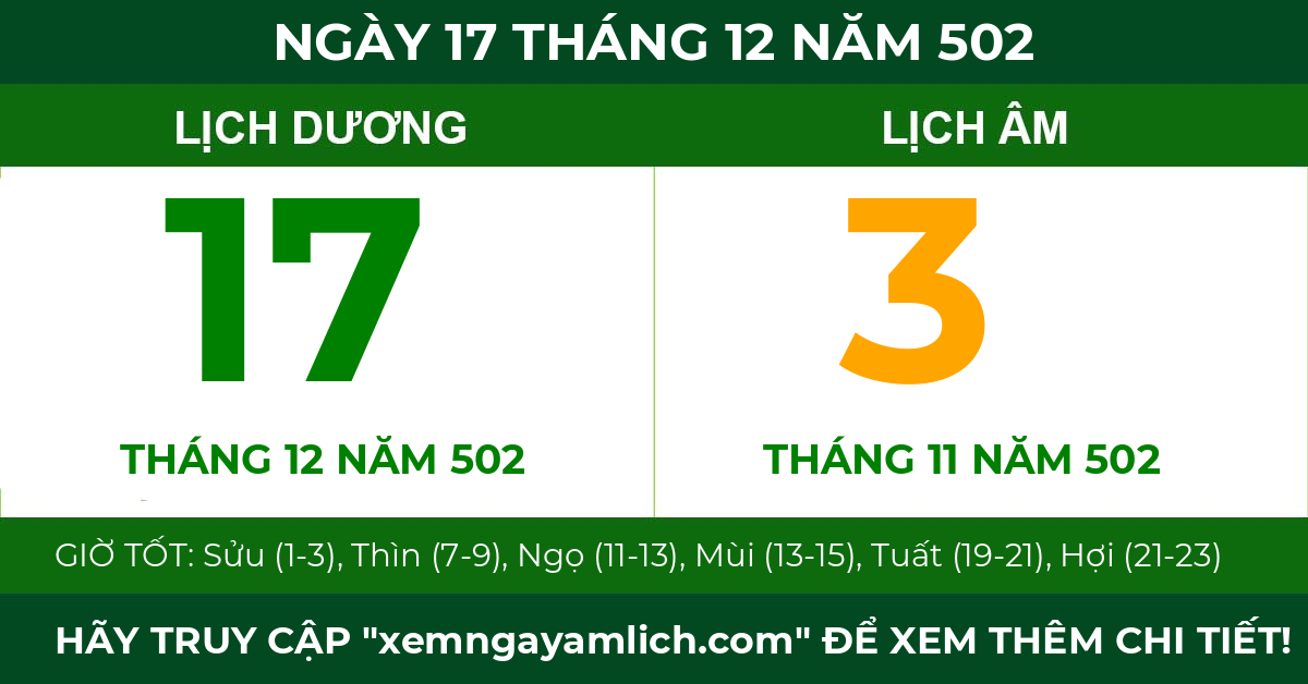 lịch âm ngày 17 tháng 12 năm 502