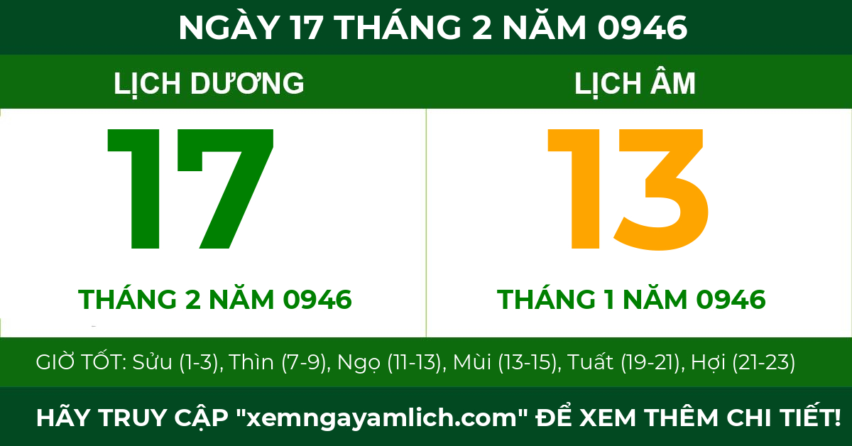 lịch âm ngày 17 tháng 2 năm 0946