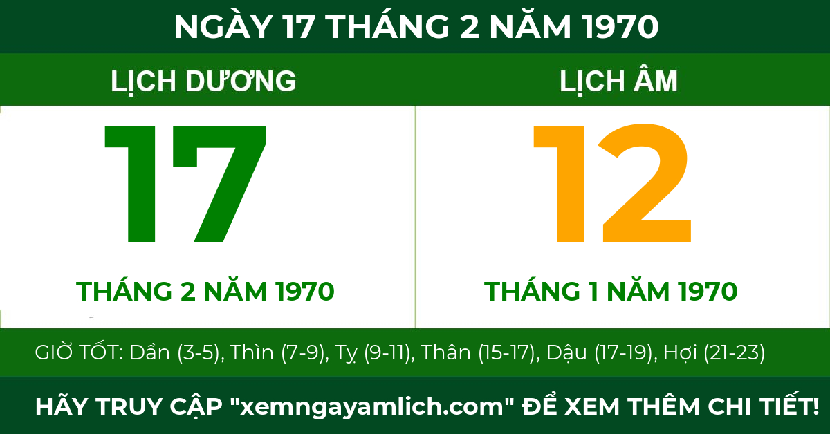 lịch âm ngày 17 tháng 2 năm 1970