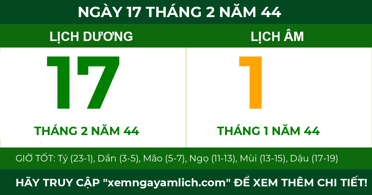 lịch âm ngày 17 tháng 2 năm 44