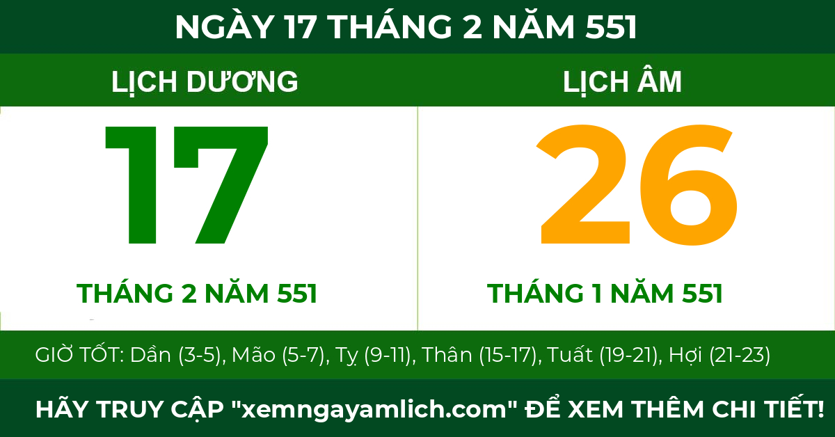 lịch âm ngày 17 tháng 2 năm 551