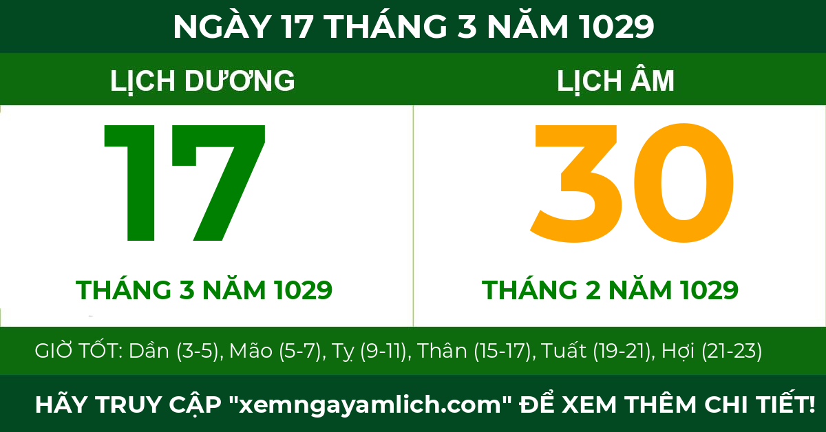 lịch âm ngày 17 tháng 3 năm 1029