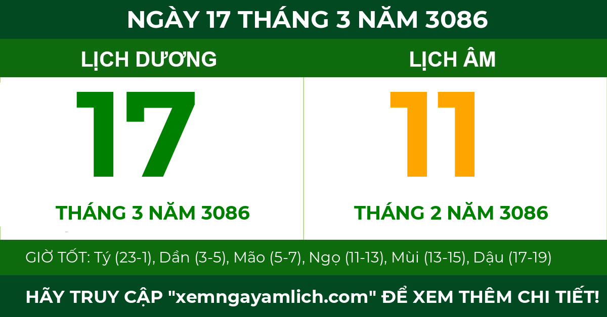 lịch âm ngày 17 tháng 3 năm 3086