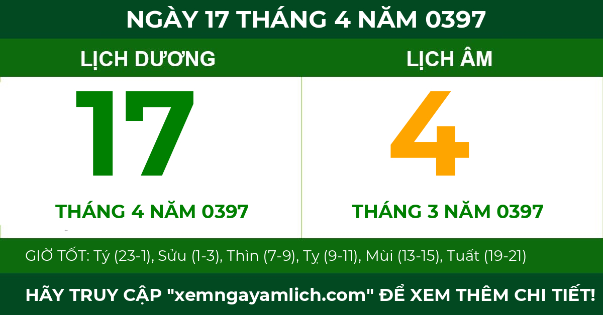 lịch âm ngày 17 tháng 4 năm 0397