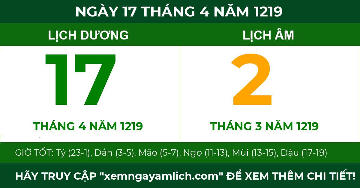 lịch âm ngày 17 tháng 4 năm 1219