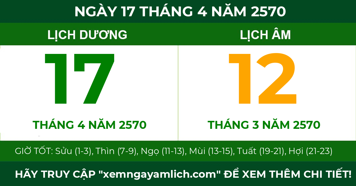 lịch âm ngày 17 tháng 4 năm 2570