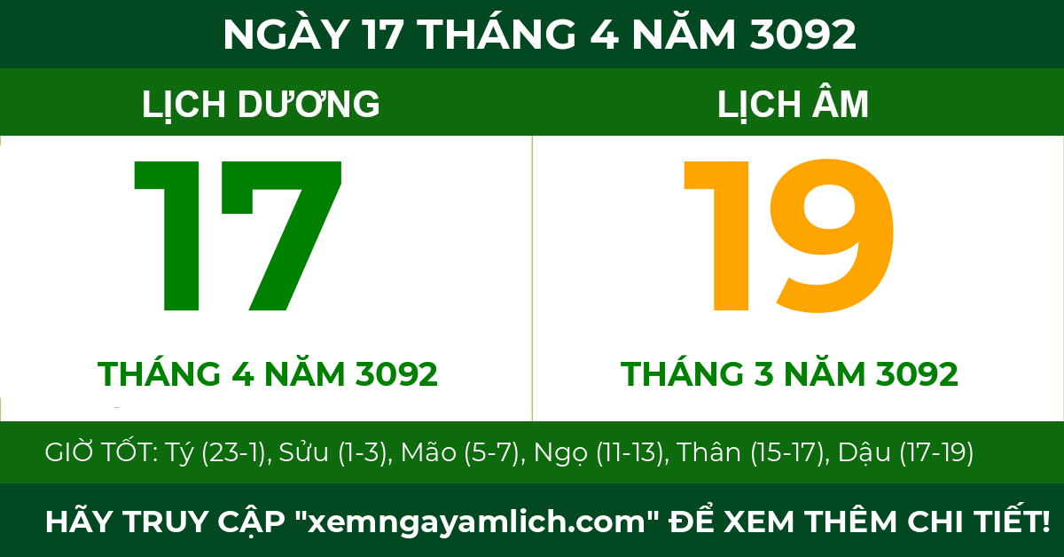 lịch âm ngày 17 tháng 4 năm 3092