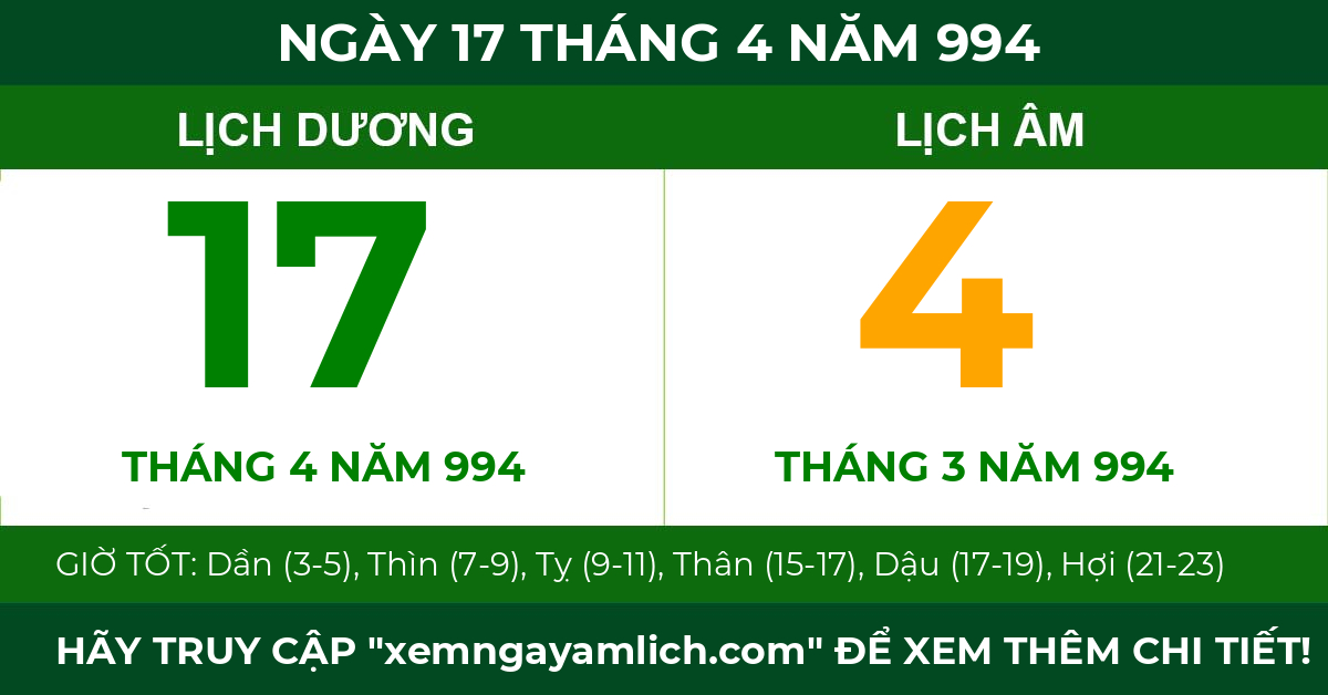 lịch âm ngày 17 tháng 4 năm 994