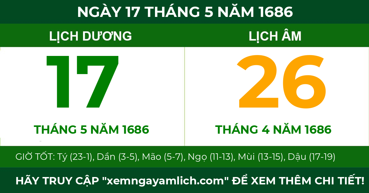 lịch âm ngày 17 tháng 5 năm 1686