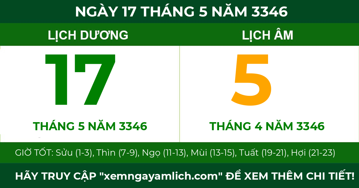 lịch âm ngày 17 tháng 5 năm 3346