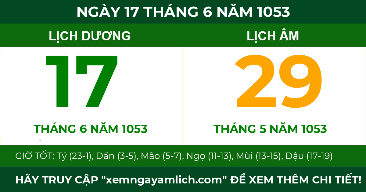 lịch âm ngày 17 tháng 6 năm 1053