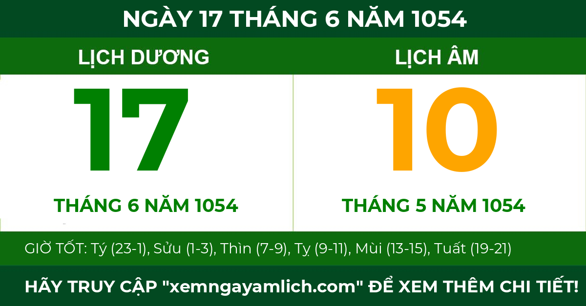 lịch âm ngày 17 tháng 6 năm 1054