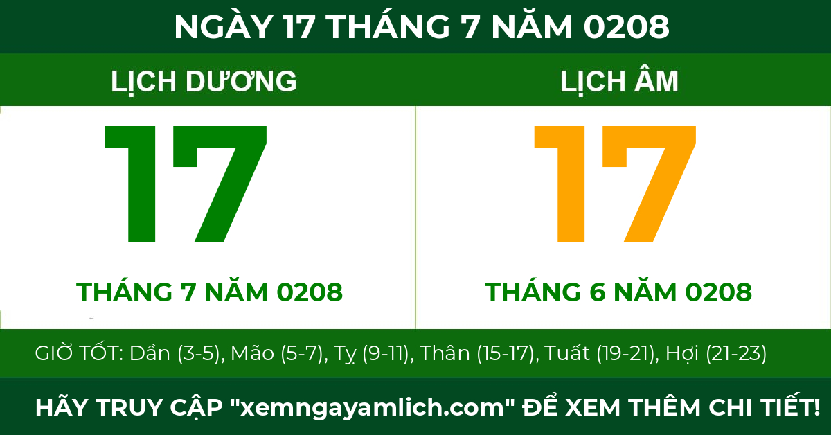 lịch âm ngày 17 tháng 7 năm 0208