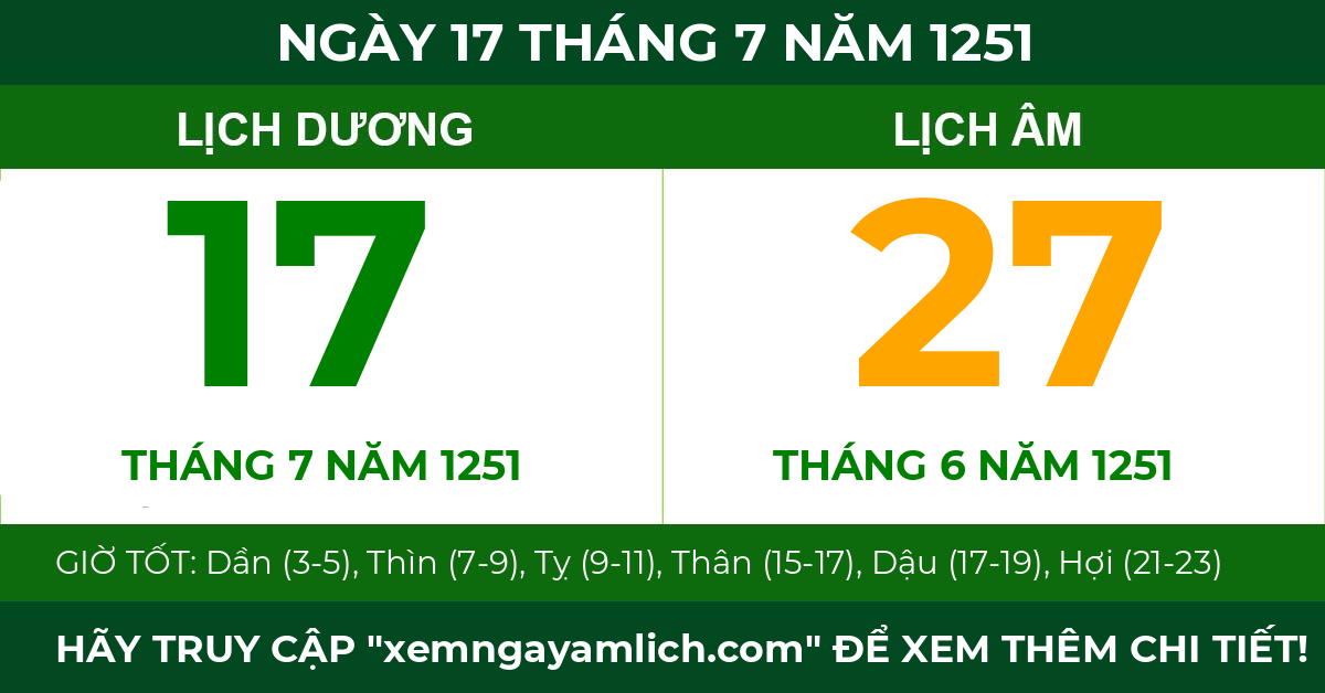 lịch âm ngày 17 tháng 7 năm 1251