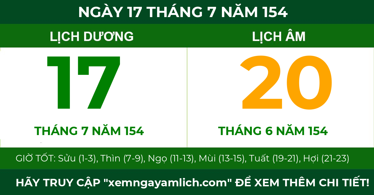 lịch âm ngày 17 tháng 7 năm 154