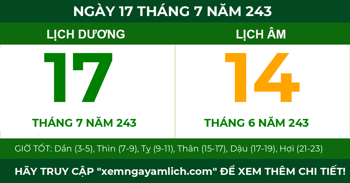 lịch âm ngày 17 tháng 7 năm 243