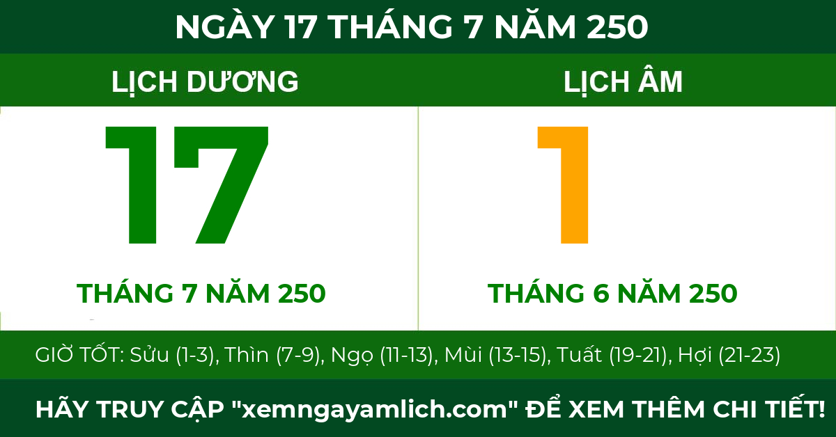 lịch âm ngày 17 tháng 7 năm 250