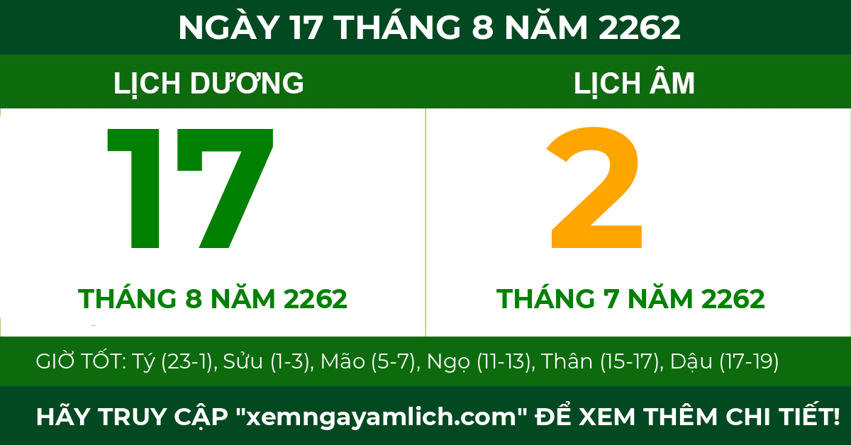 lịch âm ngày 17 tháng 8 năm 2262