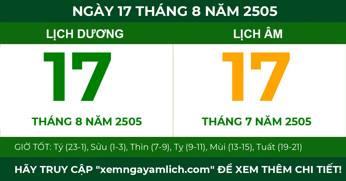 lịch âm ngày 17 tháng 8 năm 2505