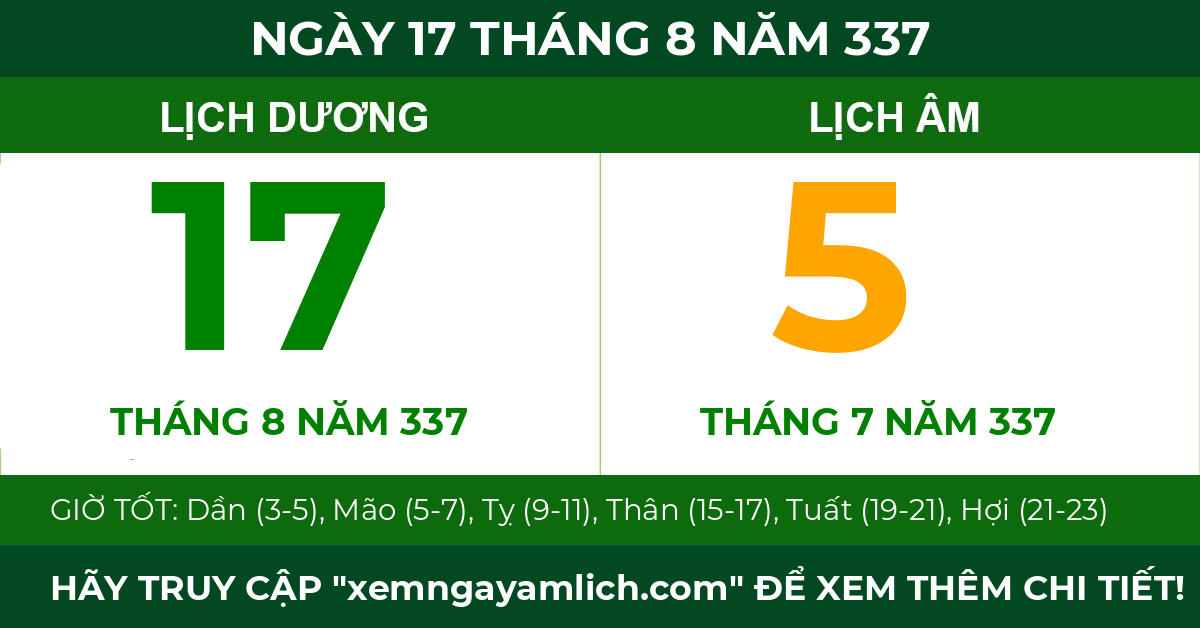 lịch âm ngày 17 tháng 8 năm 337