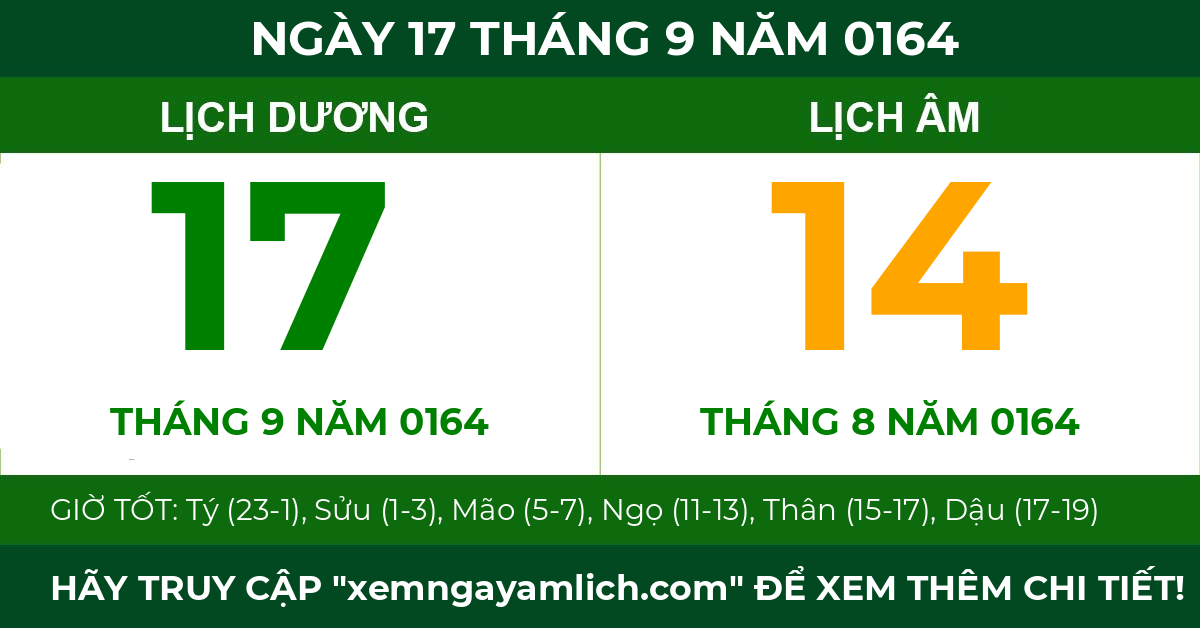 lịch âm ngày 17 tháng 9 năm 0164