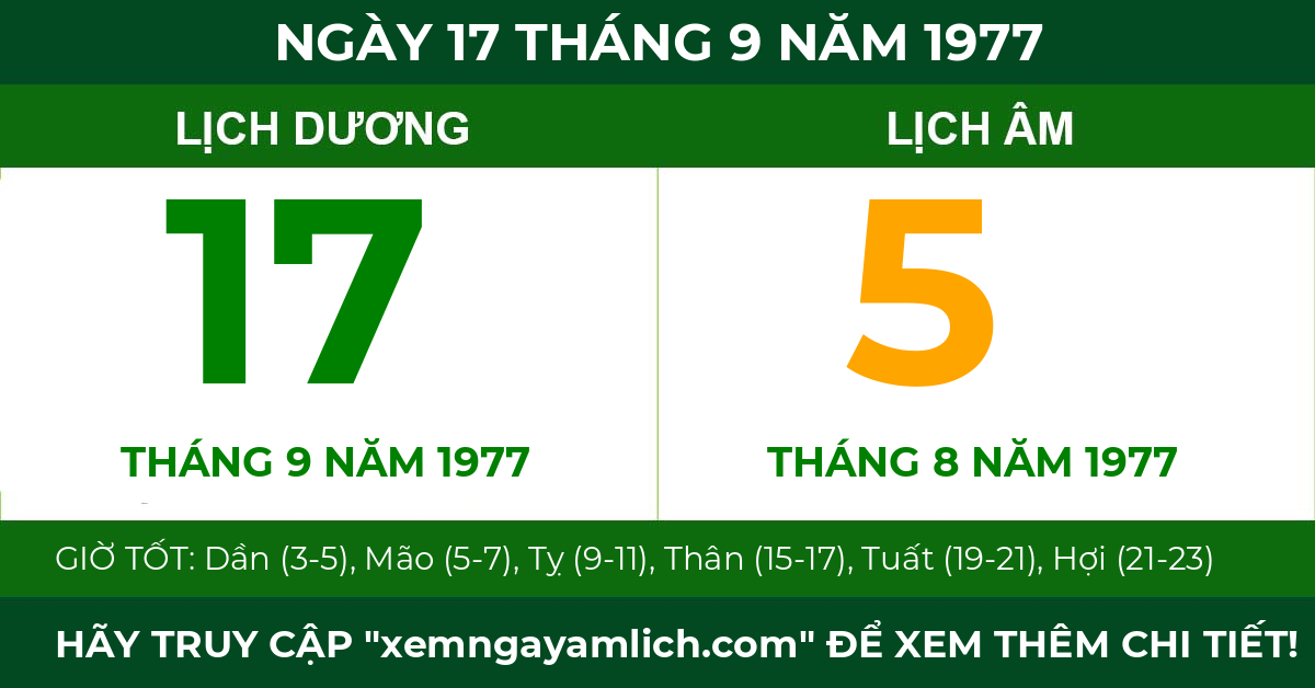 lịch âm ngày 17 tháng 9 năm 1977
