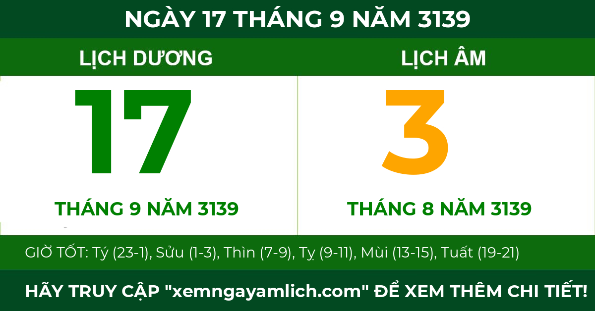 lịch âm ngày 17 tháng 9 năm 3139