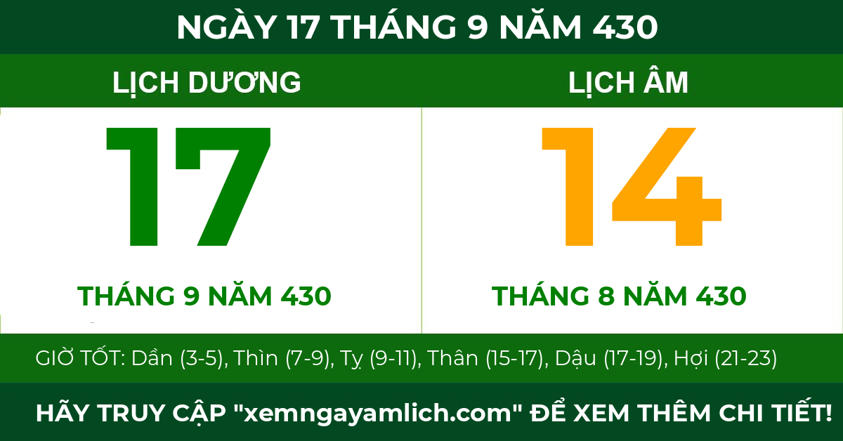 lịch âm ngày 17 tháng 9 năm 430