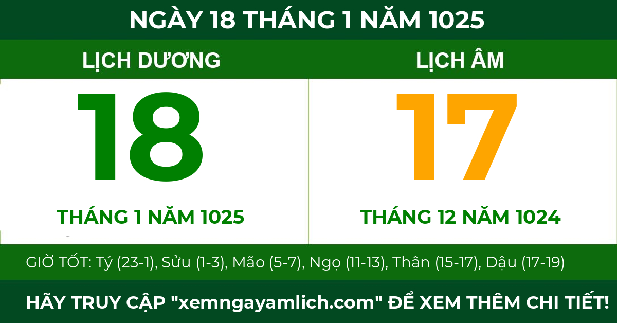 lịch âm ngày 18 tháng 1 năm 1025