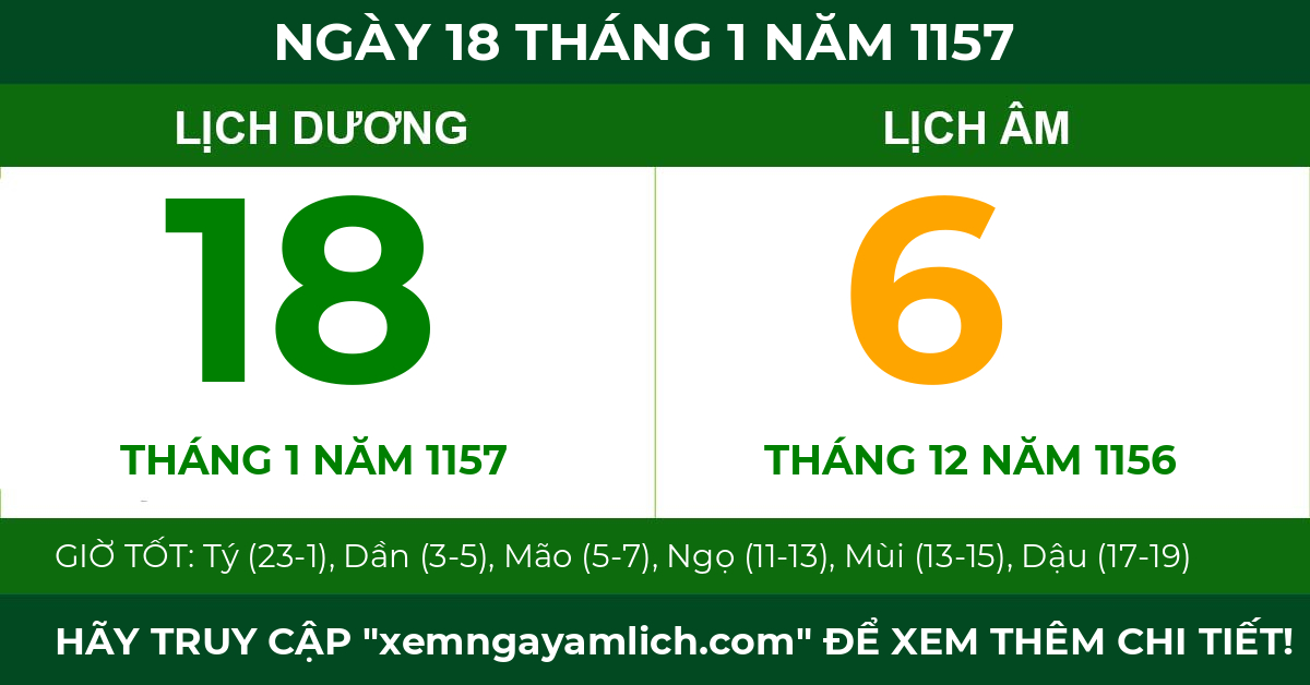 lịch âm ngày 18 tháng 1 năm 1157