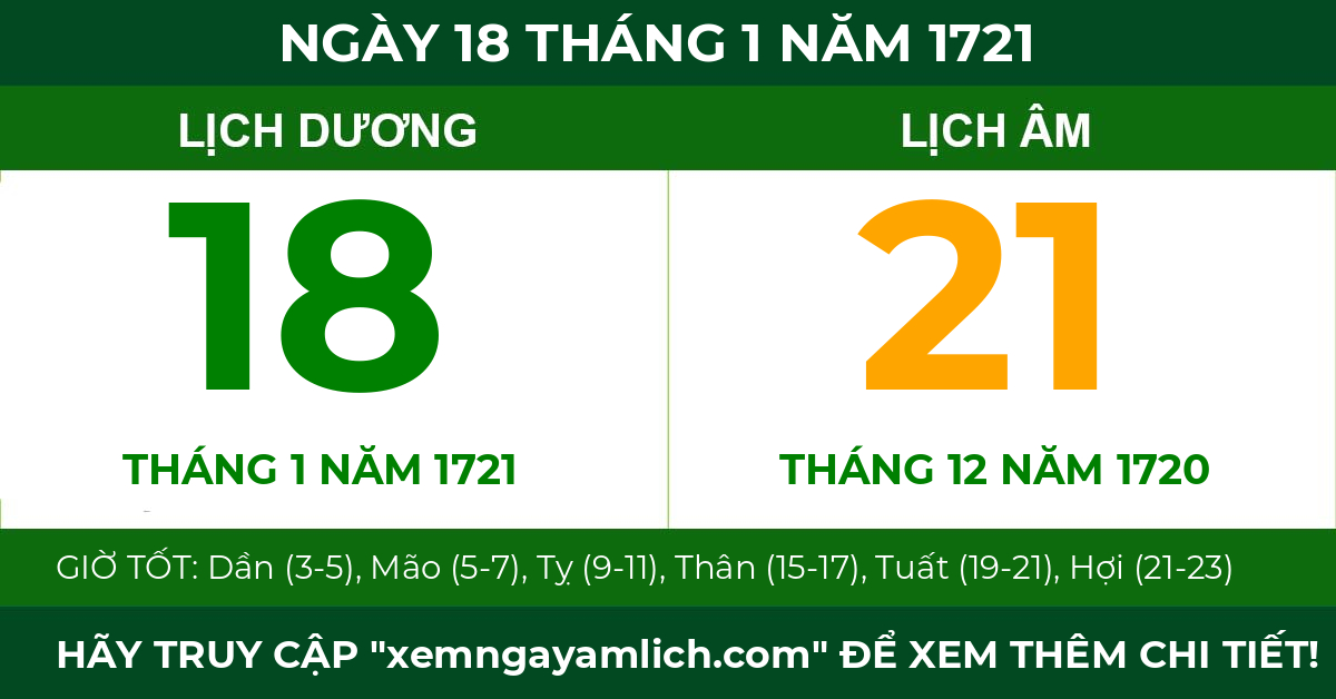 lịch âm ngày 18 tháng 1 năm 1721
