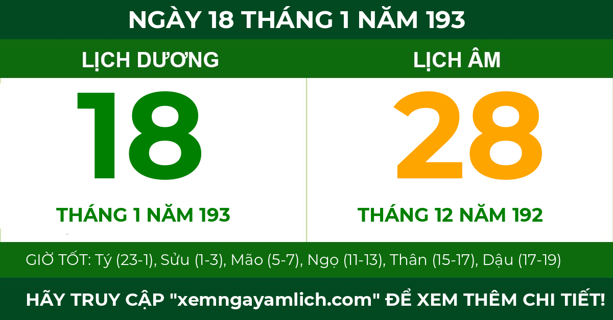 lịch âm ngày 18 tháng 1 năm 193