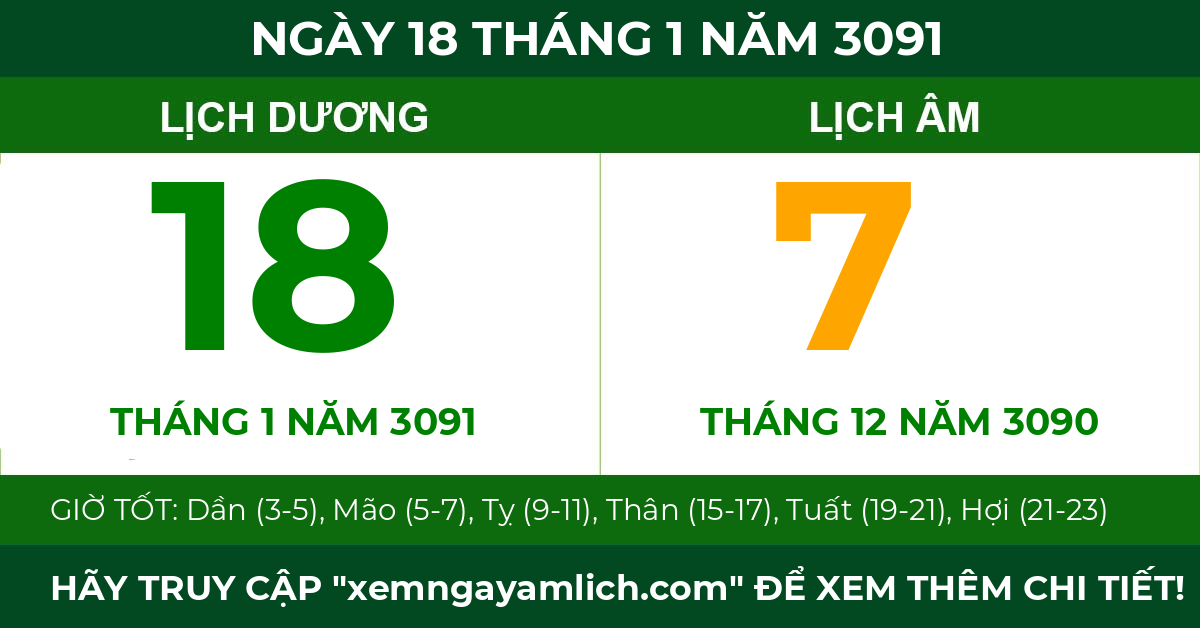 lịch âm ngày 18 tháng 1 năm 3091