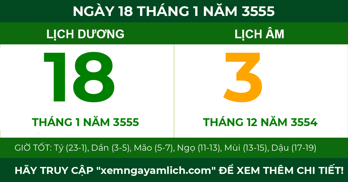 lịch âm ngày 18 tháng 1 năm 3555
