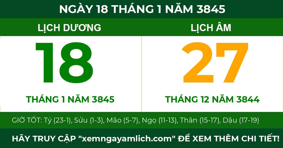 lịch âm ngày 18 tháng 1 năm 3845