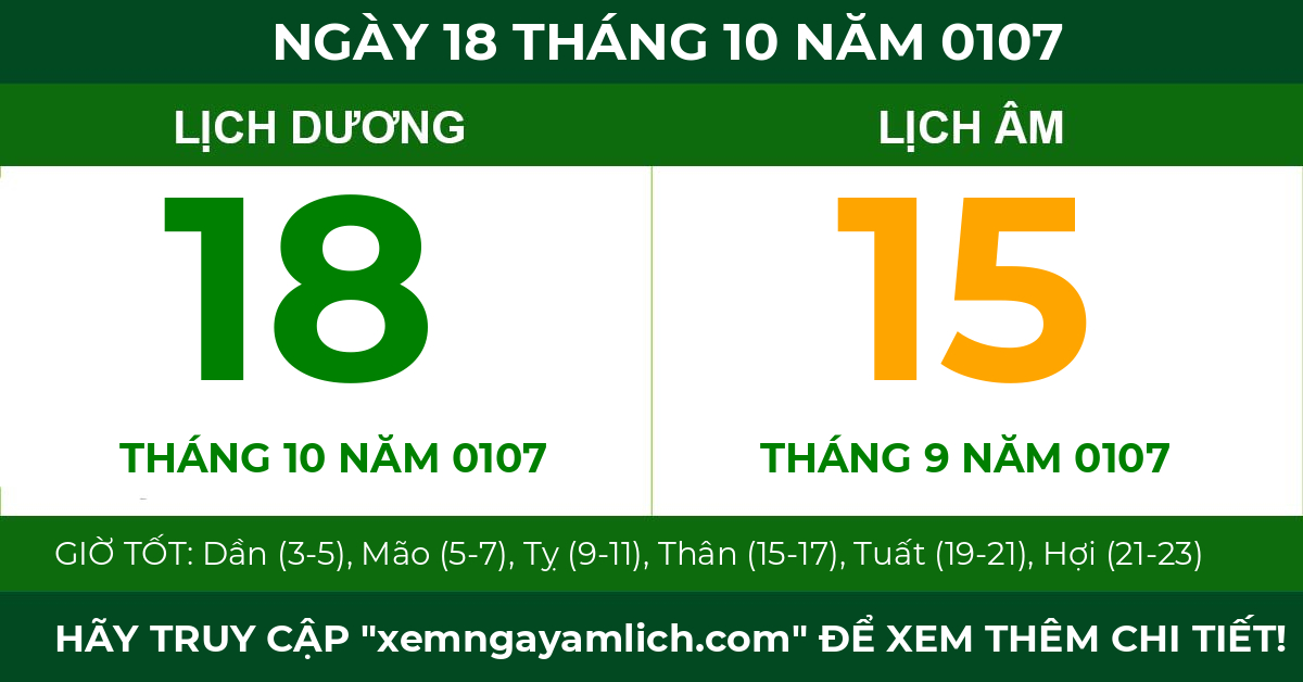 lịch âm ngày 18 tháng 10 năm 0107