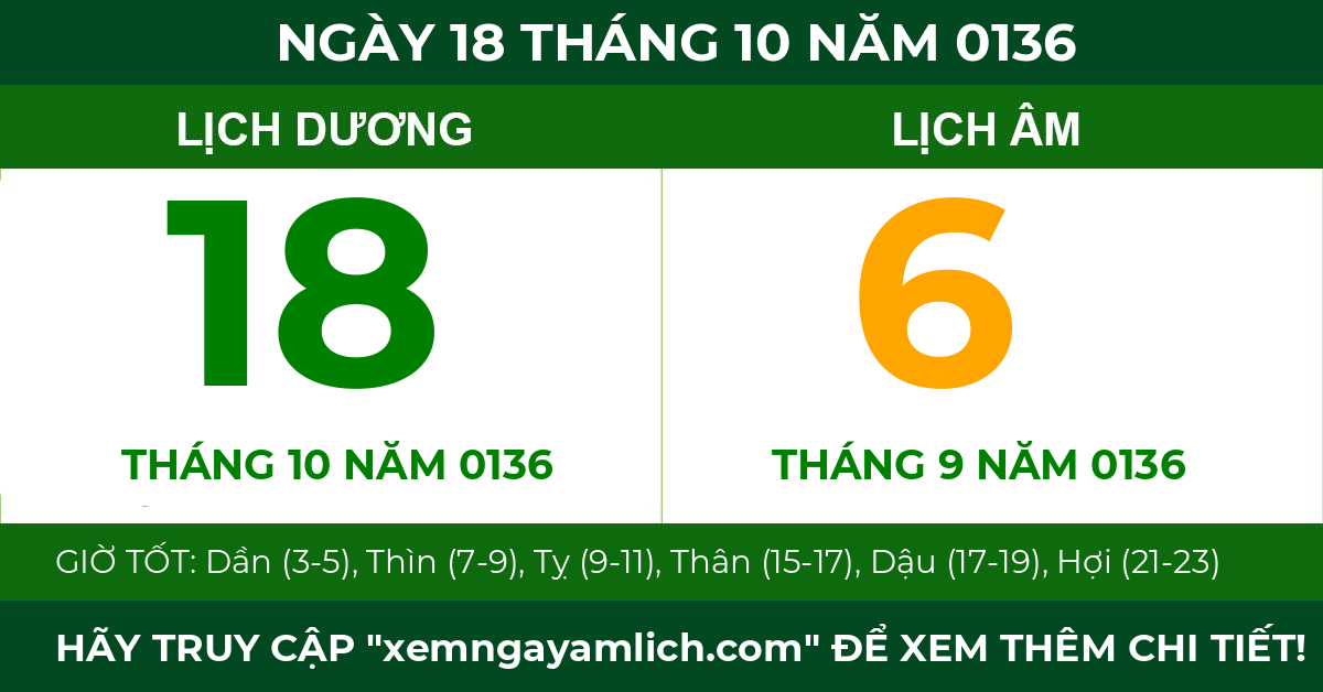 lịch âm ngày 18 tháng 10 năm 0136