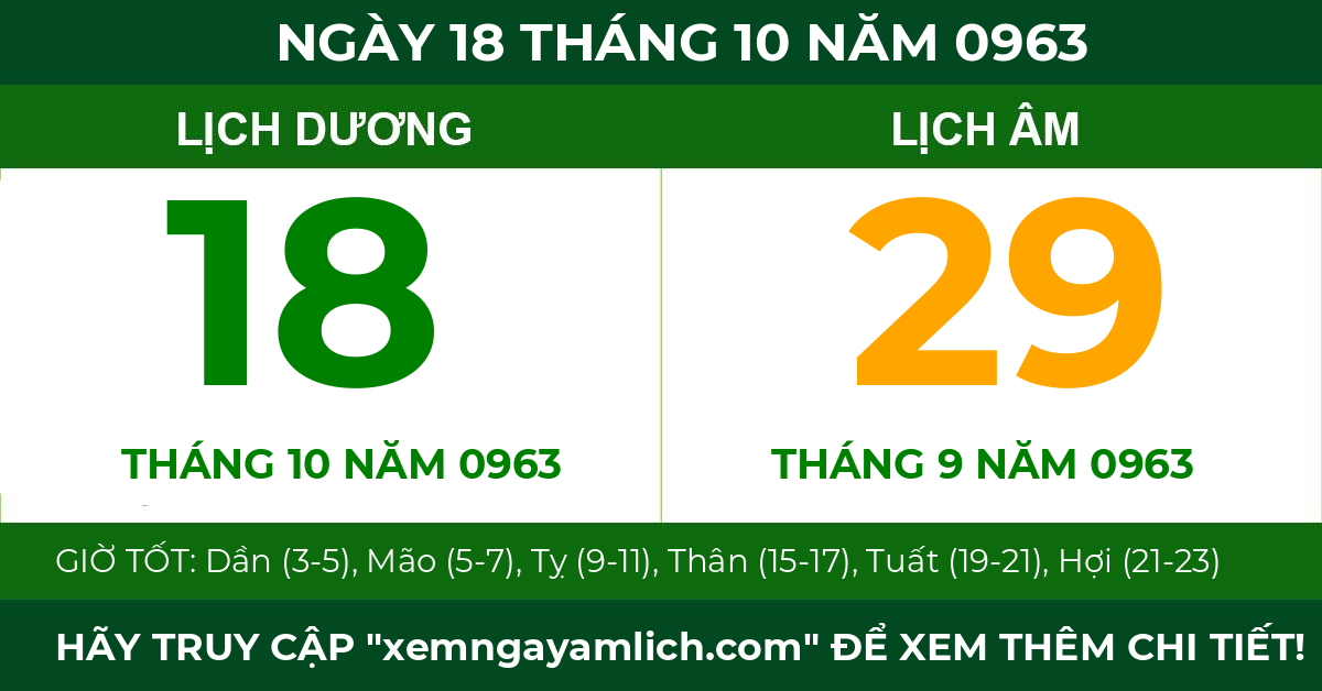 lịch âm ngày 18 tháng 10 năm 0963