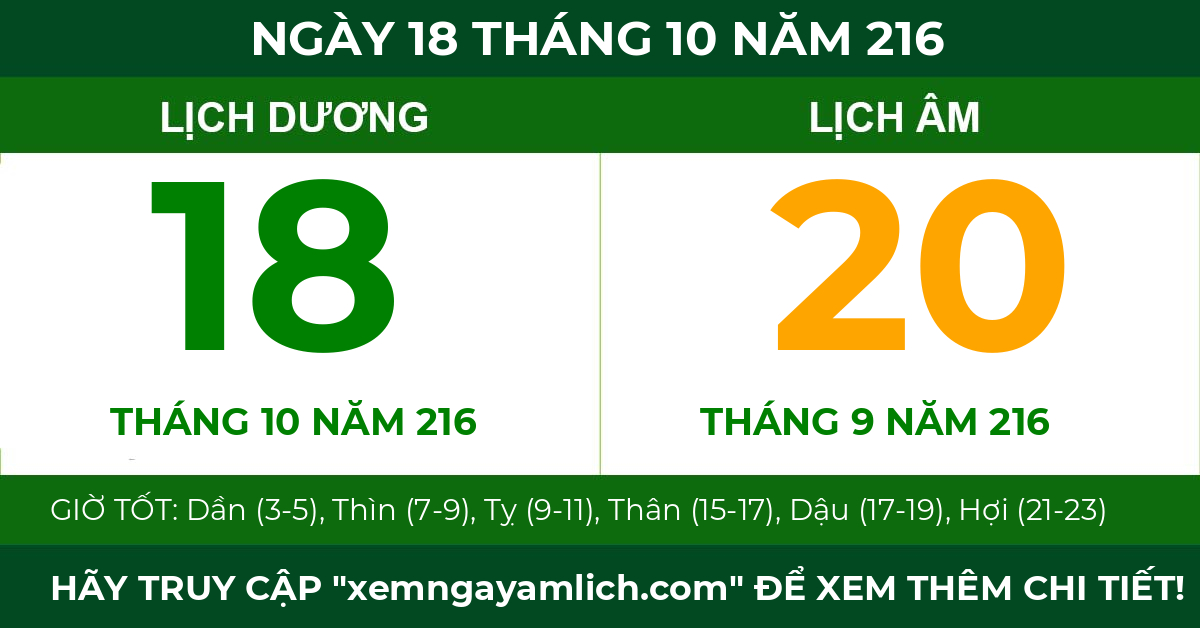 lịch âm ngày 18 tháng 10 năm 216