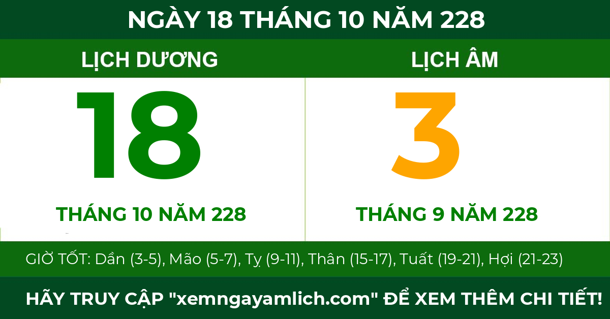 lịch âm ngày 18 tháng 10 năm 228