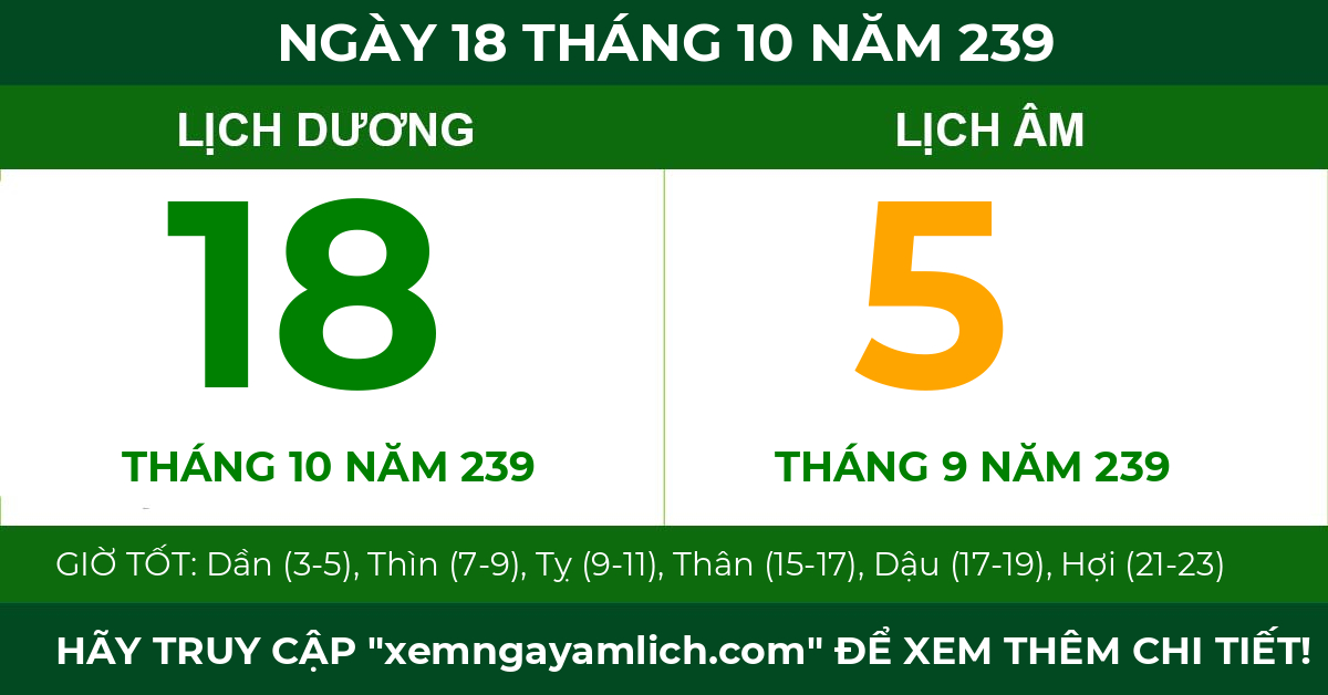 lịch âm ngày 18 tháng 10 năm 239