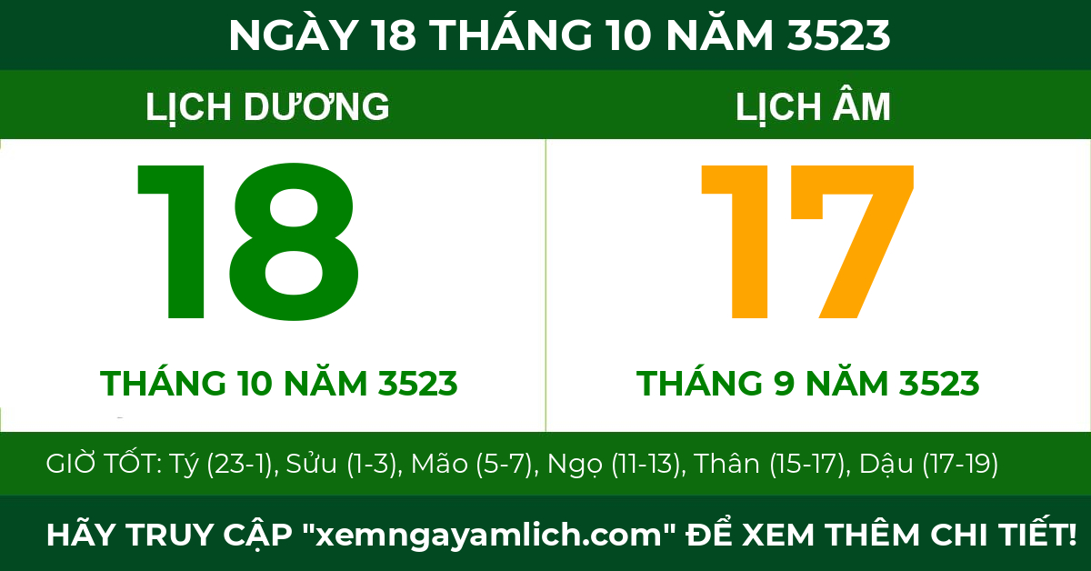 lịch âm ngày 18 tháng 10 năm 3523