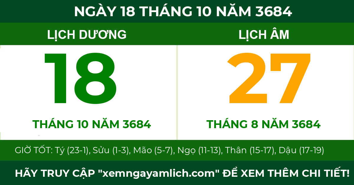 lịch âm ngày 18 tháng 10 năm 3684