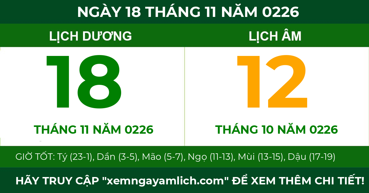 lịch âm ngày 18 tháng 11 năm 0226