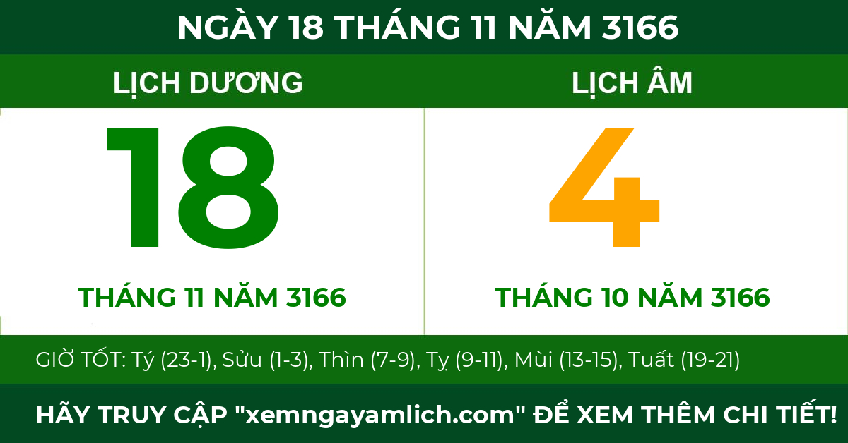 lịch âm ngày 18 tháng 11 năm 3166