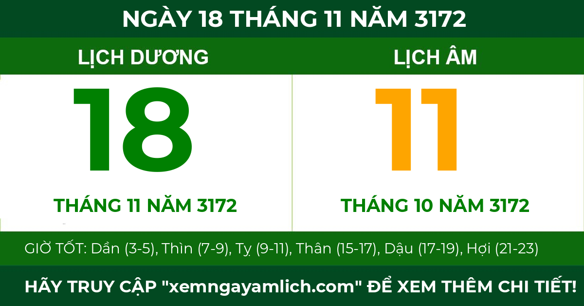 lịch âm ngày 18 tháng 11 năm 3172