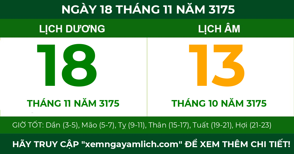 lịch âm ngày 18 tháng 11 năm 3175