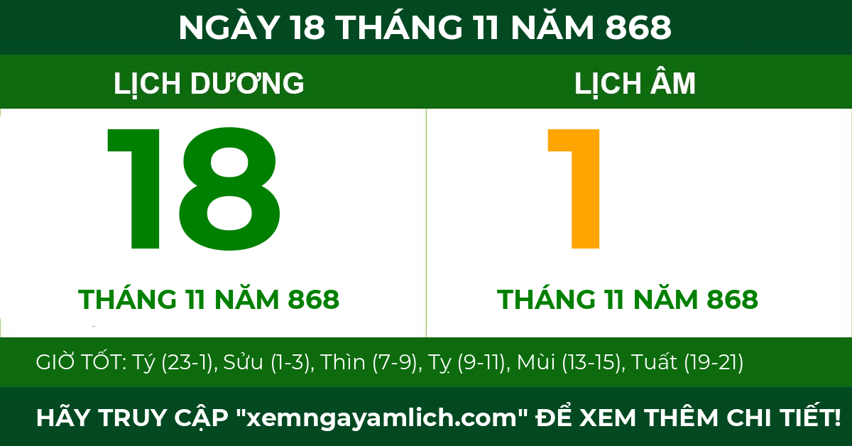 lịch âm ngày 18 tháng 11 năm 868