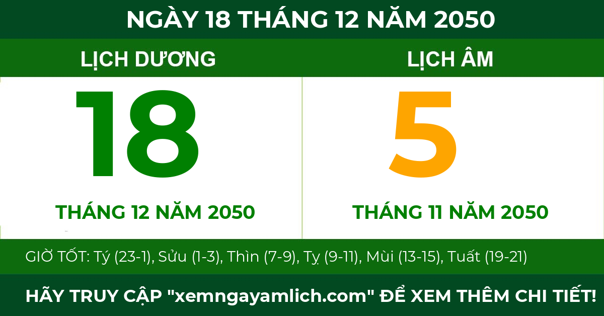 lịch âm ngày 18 tháng 12 năm 2050