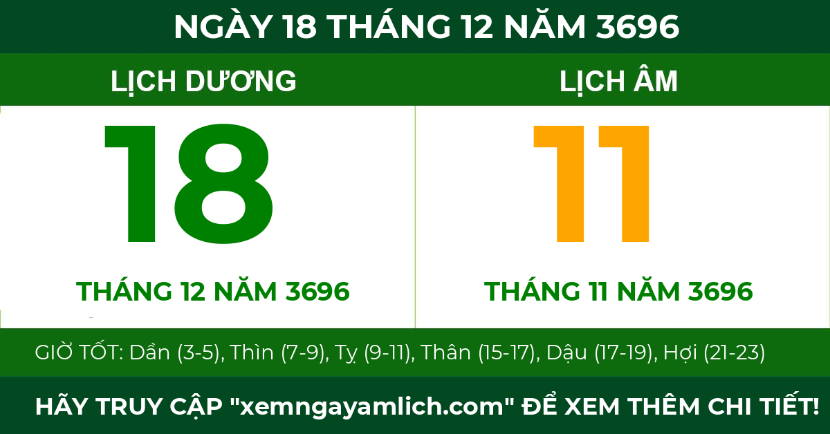 lịch âm ngày 18 tháng 12 năm 3696